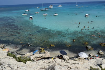 High angle view of people on beach