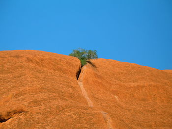 Scenic view of desert against clear blue sky