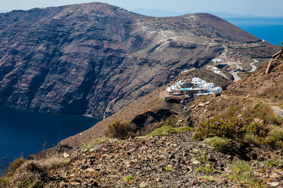 Walking trail number 9 between the cities of fira and oia in the santorini island