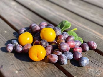 Close-up of fruits on wooden table