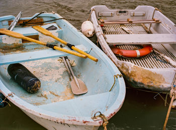 High angle view of boat moored at harbor