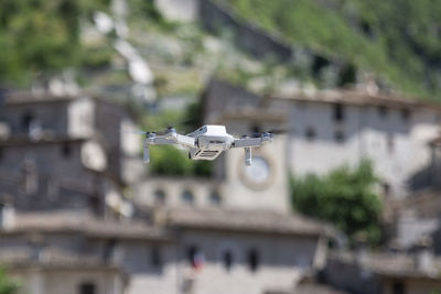 Airplane flying against blurred background