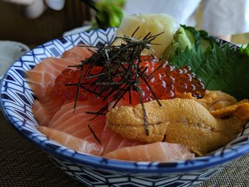 High angle view of seafood in bowl