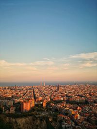 High angle view of townscape against sky during sunset