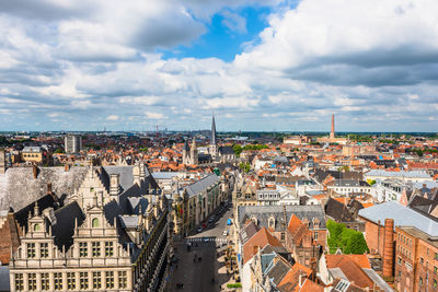 High angle view of buildings in city