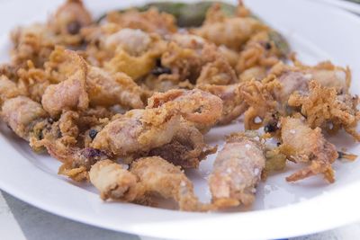 High angle view of meat in plate