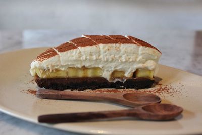 Close-up of cake in plate on table