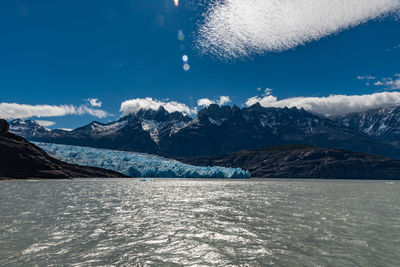 Scenic view of snowcapped mountains against sky