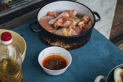 High angle view of food on table