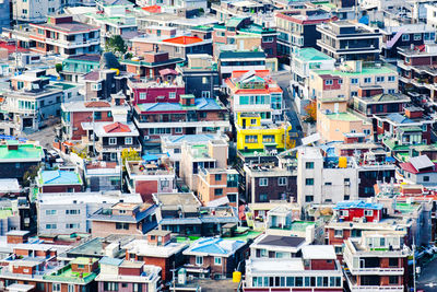 High angle view of buildings in city