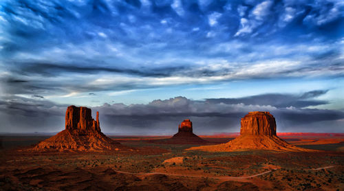 Panoramic view of rock formations against cloudy sky