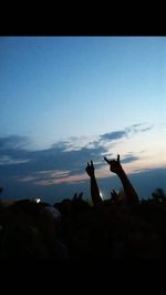 Silhouette of people against sky at dusk
