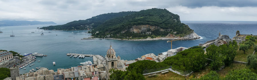 Panoramic aerial view of portovenere in cinque terre