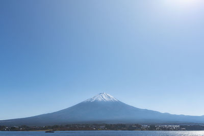 Scenic view of snowcapped mountains against clear blue sky