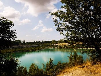 Scenic view of lake against sky