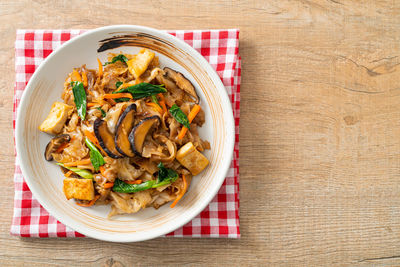 High angle view of food in plate on table