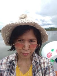 Portrait of cute girl wearing hat