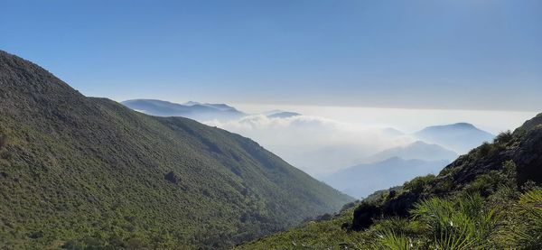 Scenic view of mountains against clear sky