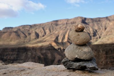 Stack of rocks against sky peru