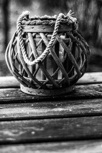 Close-up of wicker basket on table