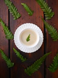 High angle view of leaves on table