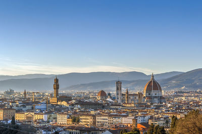 Panoramic view of buildings in city against sky