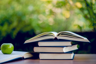 Close-up of books on table