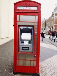 Close-up of red telephone booth