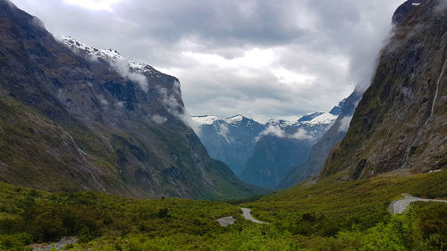 Scenic view of snowcapped mountains against sky