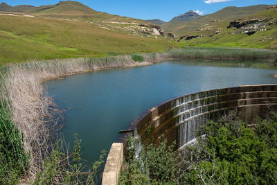 High angle view of bridge over mountains