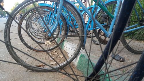 Bicycle parked by tree