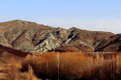 Panoramic view of landscape and mountains against sky