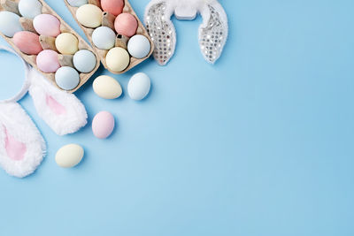 Directly above shot of pills on blue background