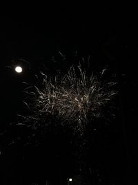 Low angle view of fireworks against sky at night