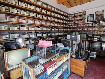 Row of books on table at home