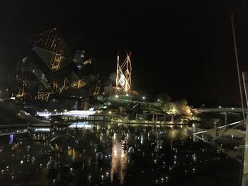 Illuminated christmas tree in city at night