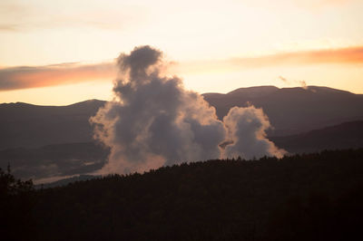 Scenic view of silhouette mountains against sky during sunset