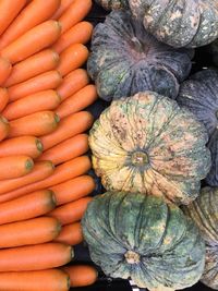 High angle view of pumpkins for sale in market