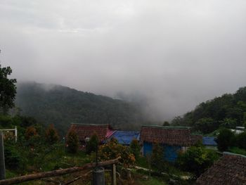 Houses and trees against sky during rainy season