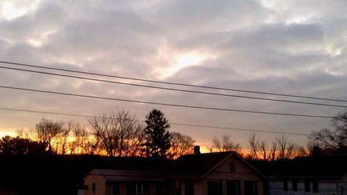 Low angle view of houses against cloudy sky