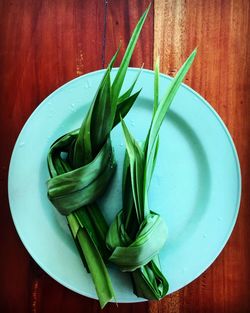High angle view of vegetables in bowl on table