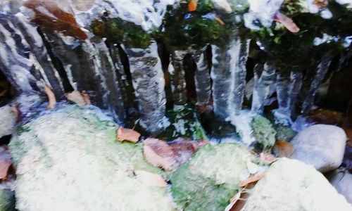 Close-up of waterfall in winter