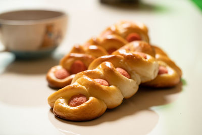 Close-up of breakfast on table