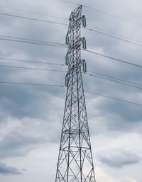 Low angle view of electricity pylon against sky