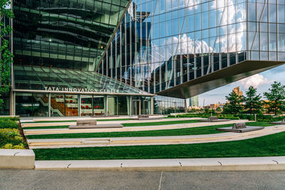 Modern building seen through glass