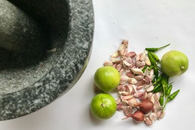 High angle view of grapes in bowl