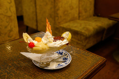 Close-up of christmas decorations on table