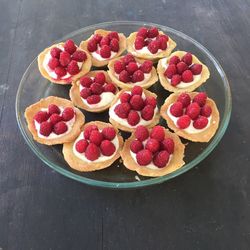 High angle view of fruits in bowl on table