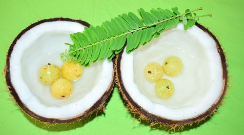 High angle view of dessert in plate on table