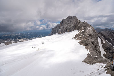 Scenic view of snowcapped mountains against sky